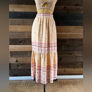 PINK LILY Orange & Peach Someday Yellow Printed Maxi Skirt Size Large